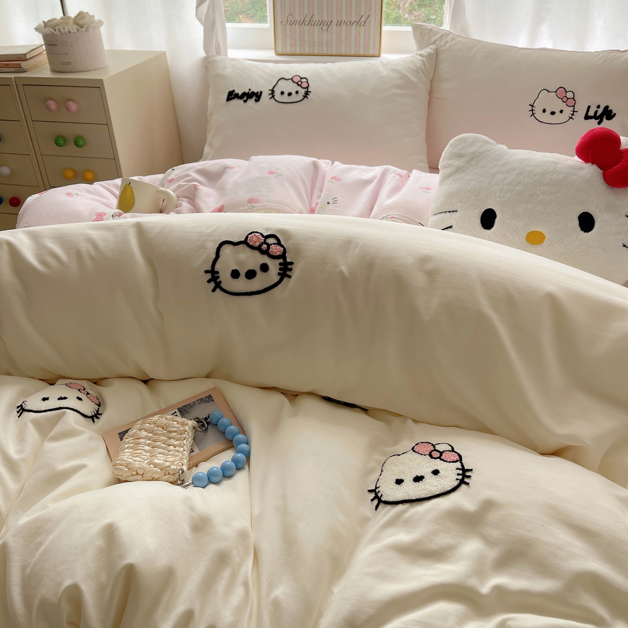 91家纺网 家纺一手货源 找家纺 韩都家居 2026春夏新款亲肤舒适毛巾绣四件套（包含买家秀原图） 猫猫爱吃苹果