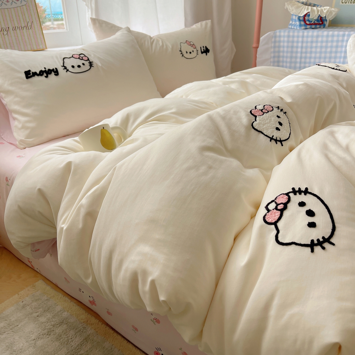 91家纺网 家纺一手货源 找家纺 韩都家居 2026春夏新款亲肤舒适毛巾绣四件套（包含买家秀原图） 猫猫爱吃苹果