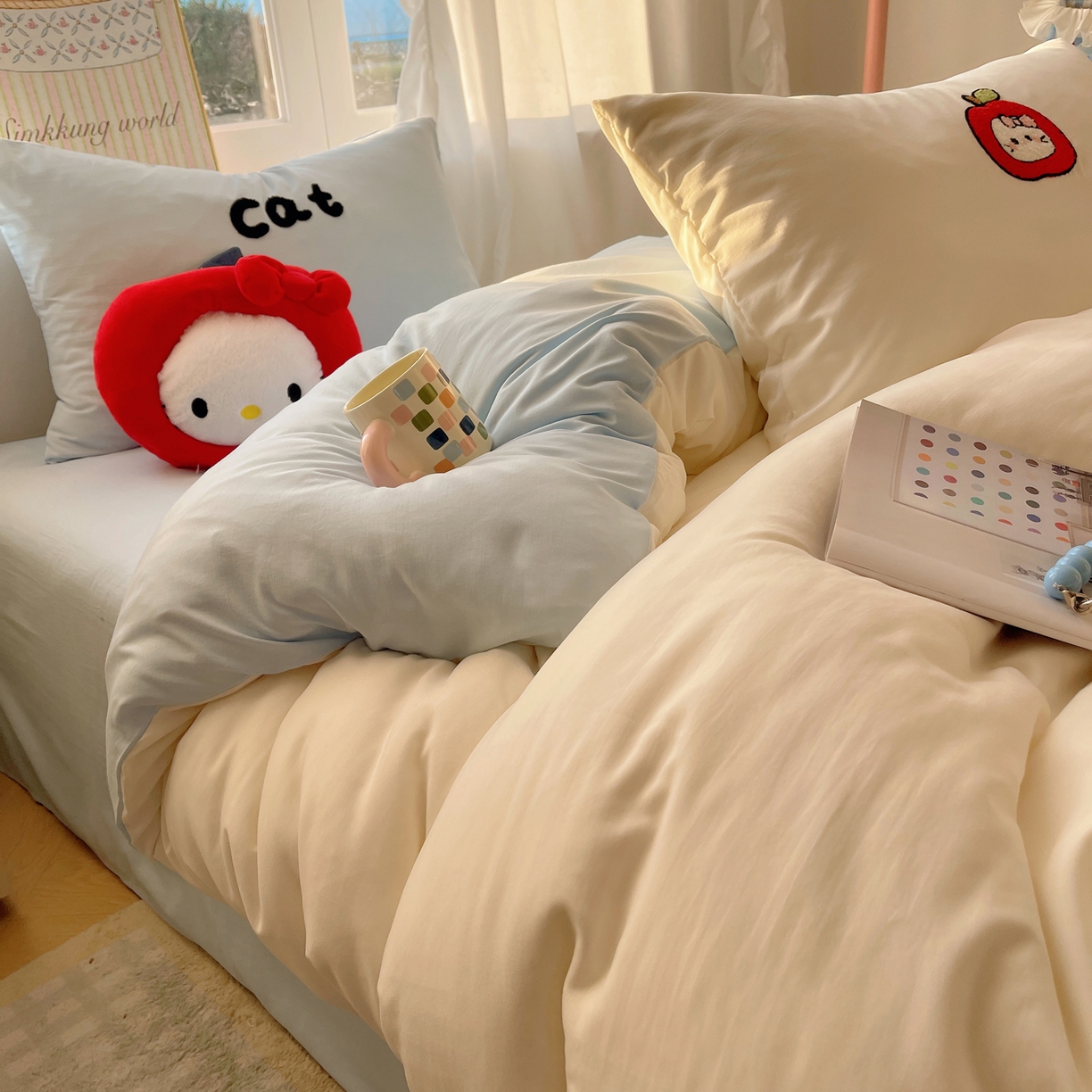 91家纺网 家纺一手货源 找家纺 韩都家居 2026春夏新款亲肤舒适毛巾绣四件套（包含买家秀原图） 猫咪物语