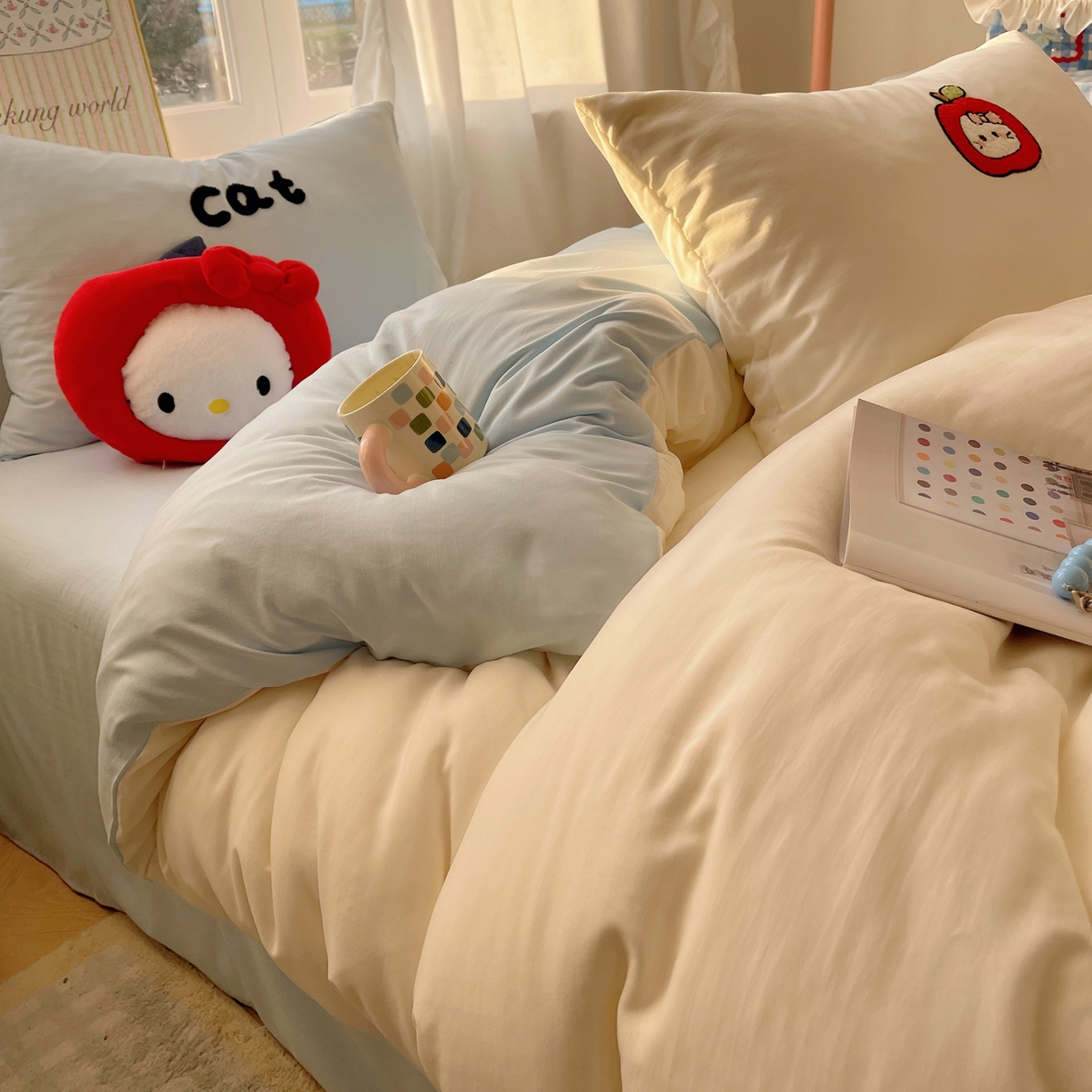 91家纺网 家纺一手货源 找家纺 韩都家居 2026春夏新款亲肤舒适毛巾绣四件套（包含买家秀原图） 猫咪物语