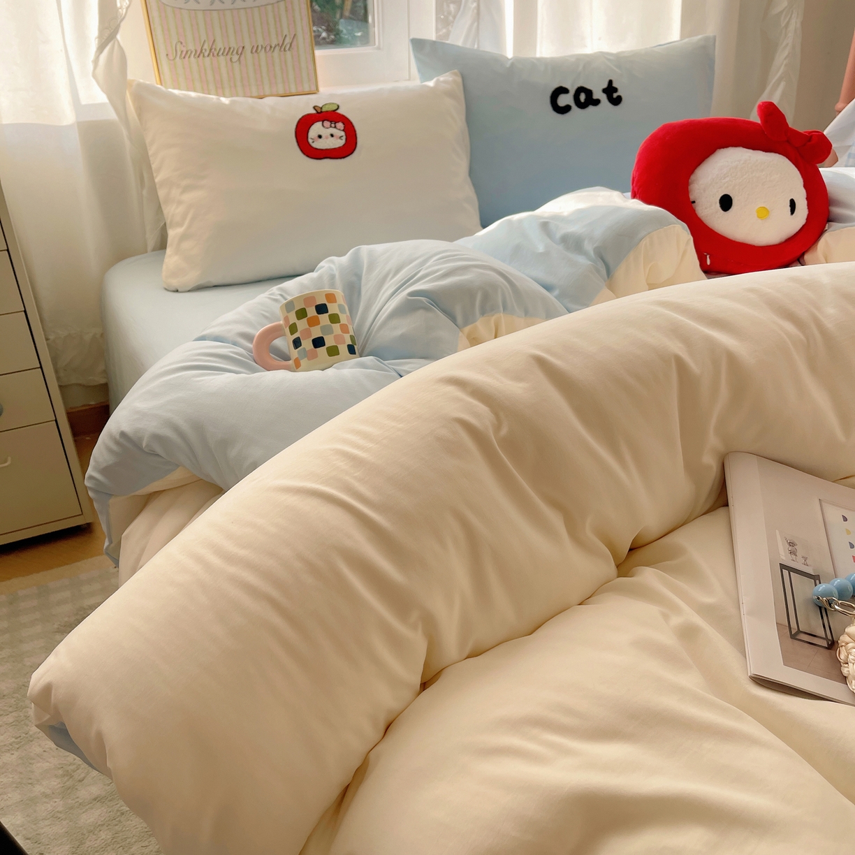 91家纺网 家纺一手货源 找家纺 韩都家居 2026春夏新款亲肤舒适毛巾绣四件套（包含买家秀原图） 猫咪物语