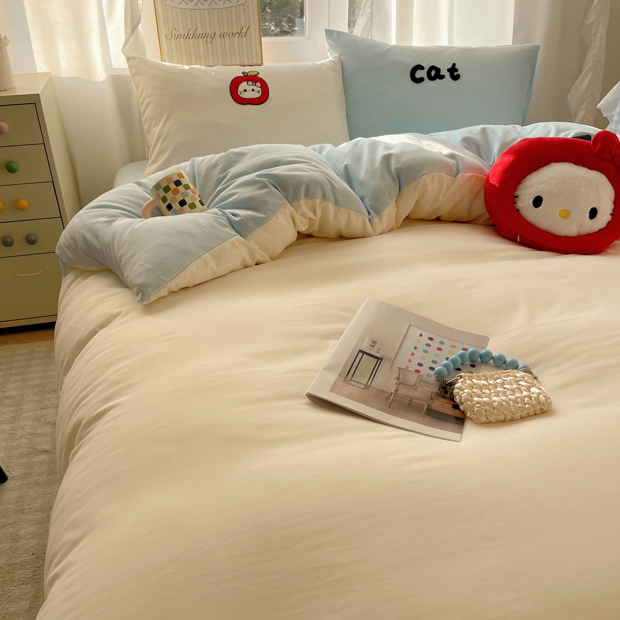 91家纺网 家纺一手货源 找家纺 韩都家居 2026春夏新款亲肤舒适毛巾绣四件套（包含买家秀原图） 猫咪物语