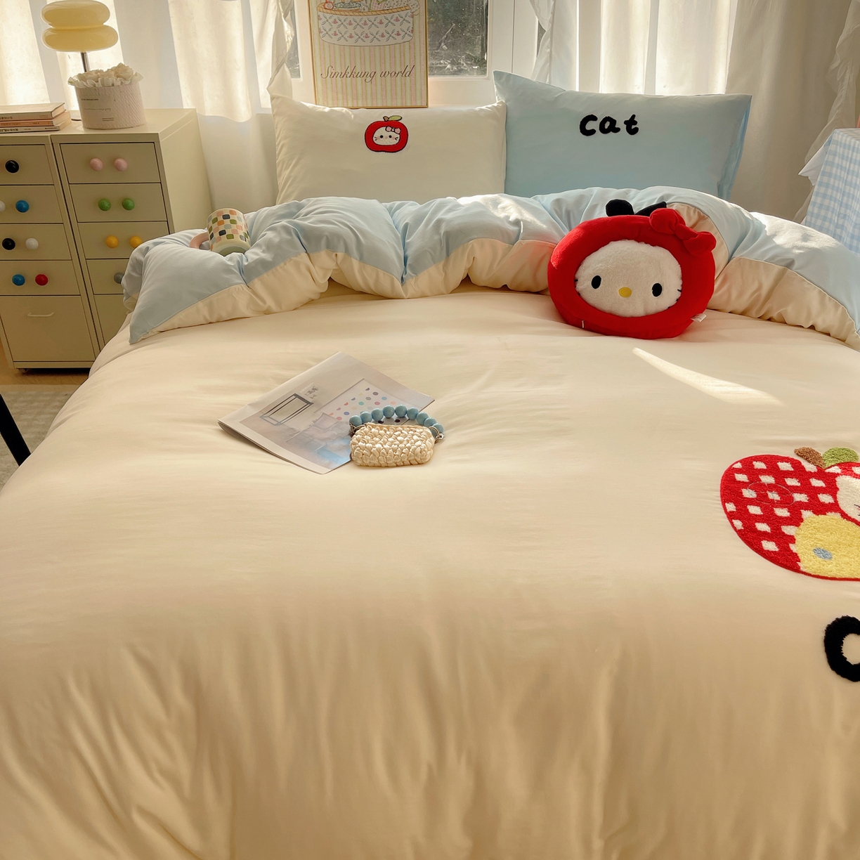 91家纺网 家纺一手货源 找家纺 韩都家居 2026春夏新款亲肤舒适毛巾绣四件套（包含买家秀原图） 猫咪物语