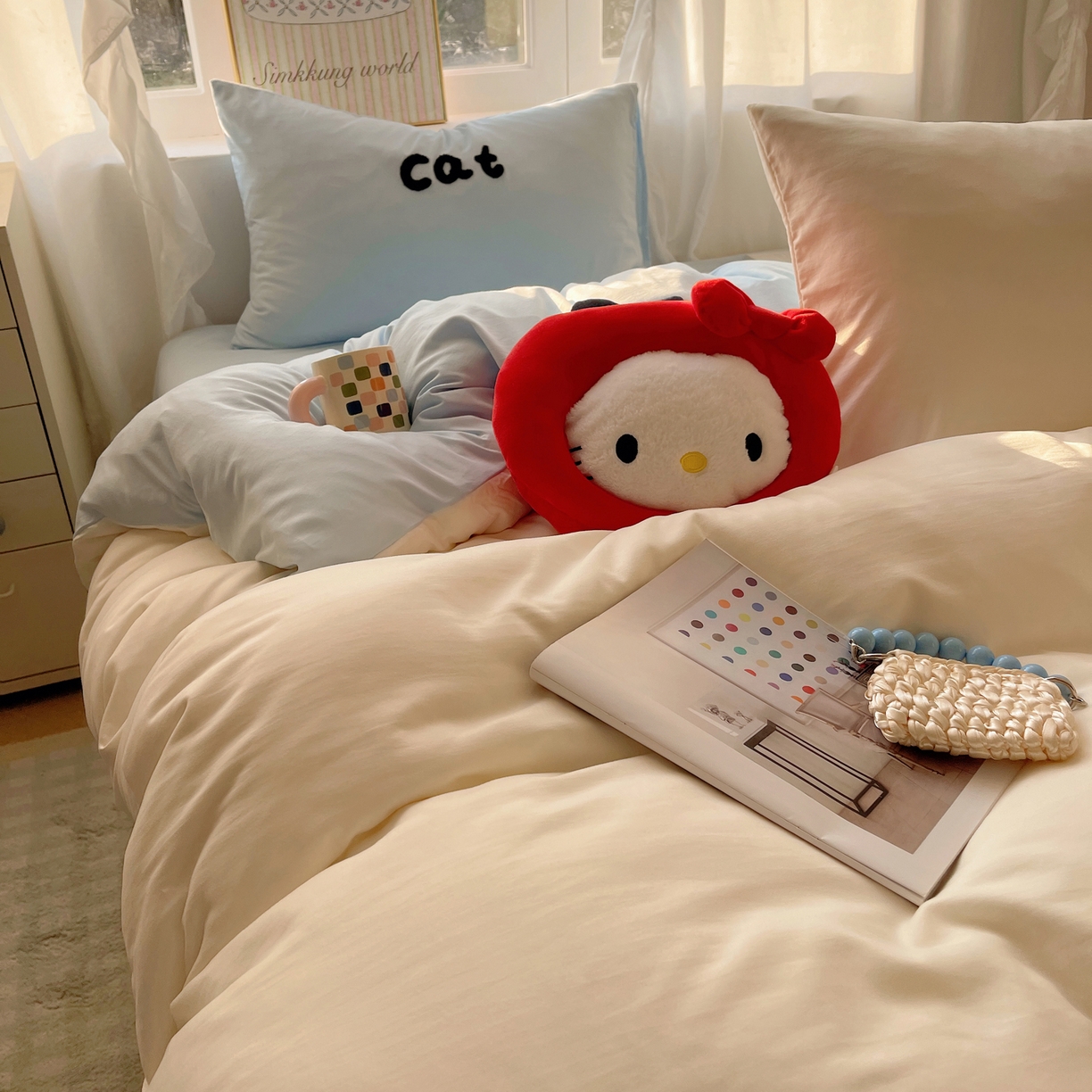 91家纺网 家纺一手货源 找家纺 韩都家居 2026春夏新款亲肤舒适毛巾绣四件套（包含买家秀原图） 猫咪物语