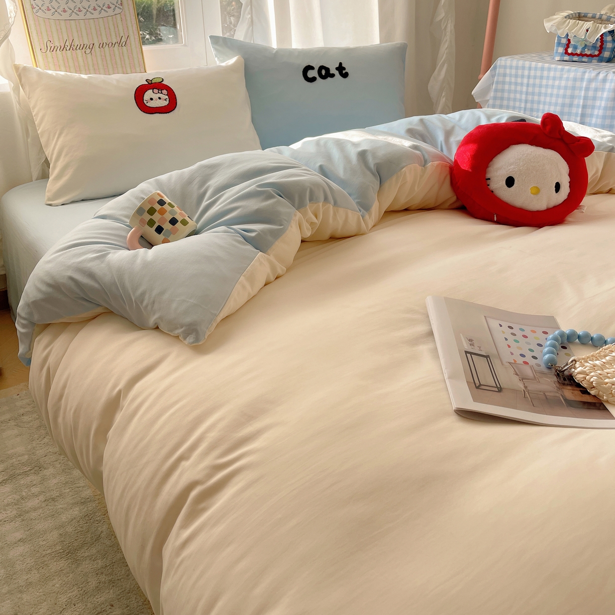 91家纺网 家纺一手货源 找家纺 韩都家居 2026春夏新款亲肤舒适毛巾绣四件套（包含买家秀原图） 猫咪物语