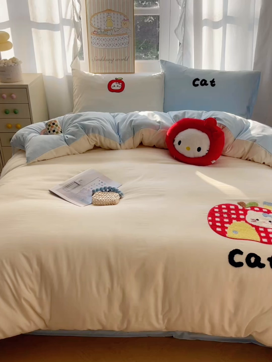 91家纺网 家纺一手货源 找家纺 韩都家居 2026春夏新款亲肤舒适毛巾绣四件套（包含买家秀原图） 猫咪物语