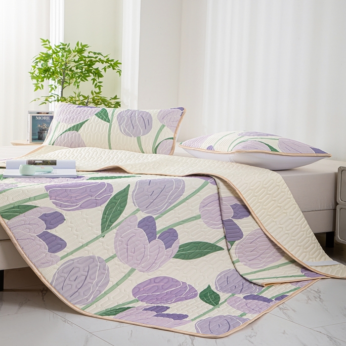 91家纺网 家纺一手货源 找家纺 羽梦家纺 2026新款冰柔丝乳胶床单款凉席郁金香