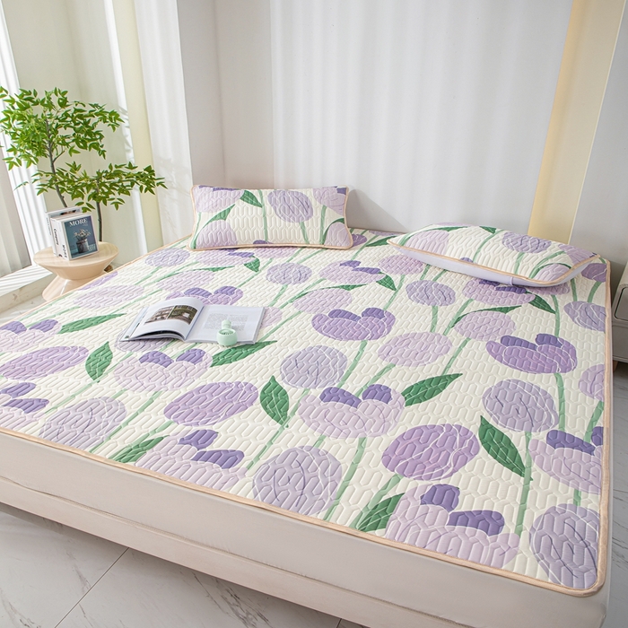 91家纺网 家纺一手货源 找家纺 羽梦家纺 2026新款冰柔丝乳胶床单款凉席郁金香