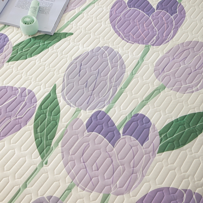 91家纺网 家纺一手货源 找家纺 羽梦家纺 2026新款冰柔丝乳胶床单款凉席郁金香