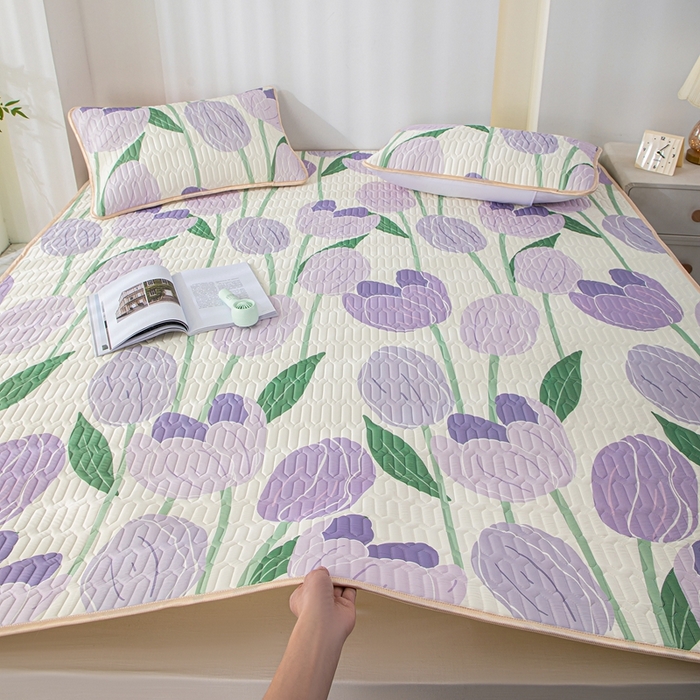 91家纺网 家纺一手货源 找家纺 羽梦家纺 2026新款冰柔丝乳胶床单款凉席郁金香