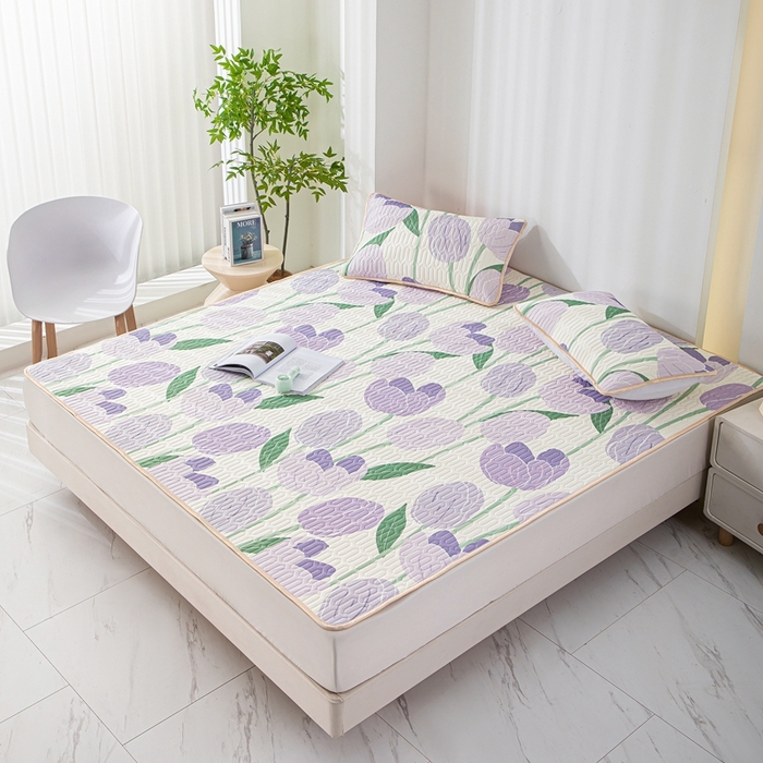 91家纺网 家纺一手货源 找家纺 羽梦家纺 2026新款冰柔丝乳胶床单款凉席郁金香