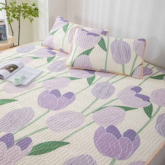 91家纺网 家纺一手货源 找家纺 羽梦家纺 2026新款冰柔丝乳胶床单款凉席郁金香