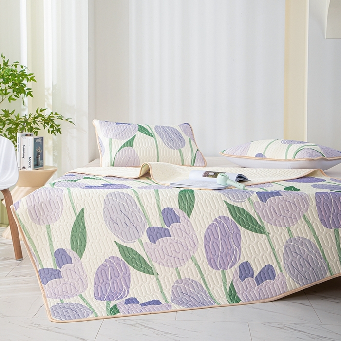 91家纺网 家纺一手货源 找家纺 羽梦家纺 2026新款冰柔丝乳胶床单款凉席郁金香