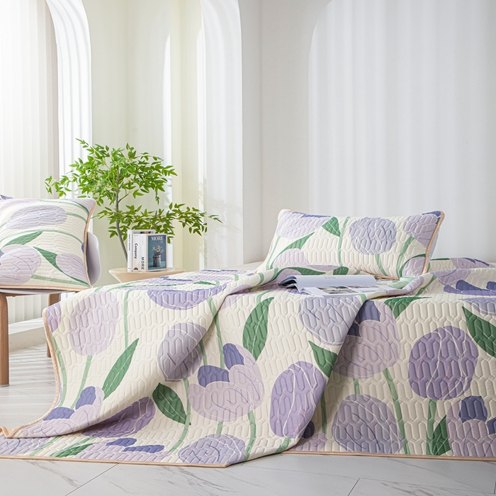 91家纺网 家纺一手货源 找家纺 羽梦家纺 2026新款冰柔丝乳胶床单款凉席郁金香