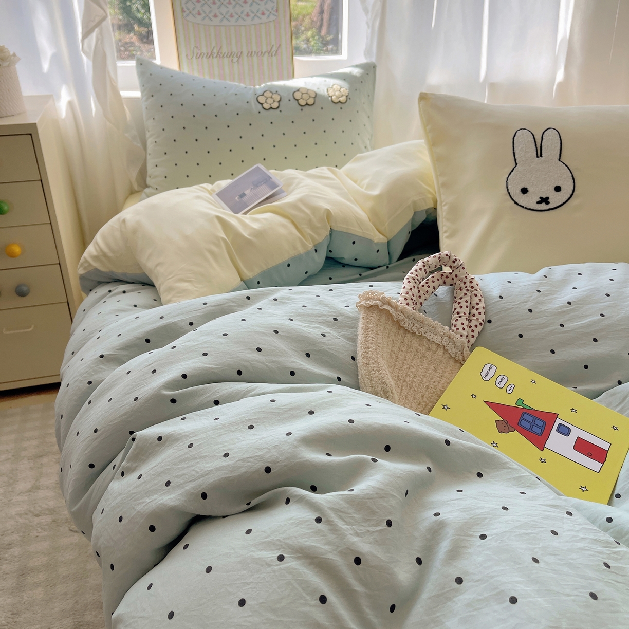 91家纺网 家纺一手货源 找家纺 韩都家居 2026春夏新款亲肤舒适毛巾绣四件套（包含买家秀原图） 米菲兔