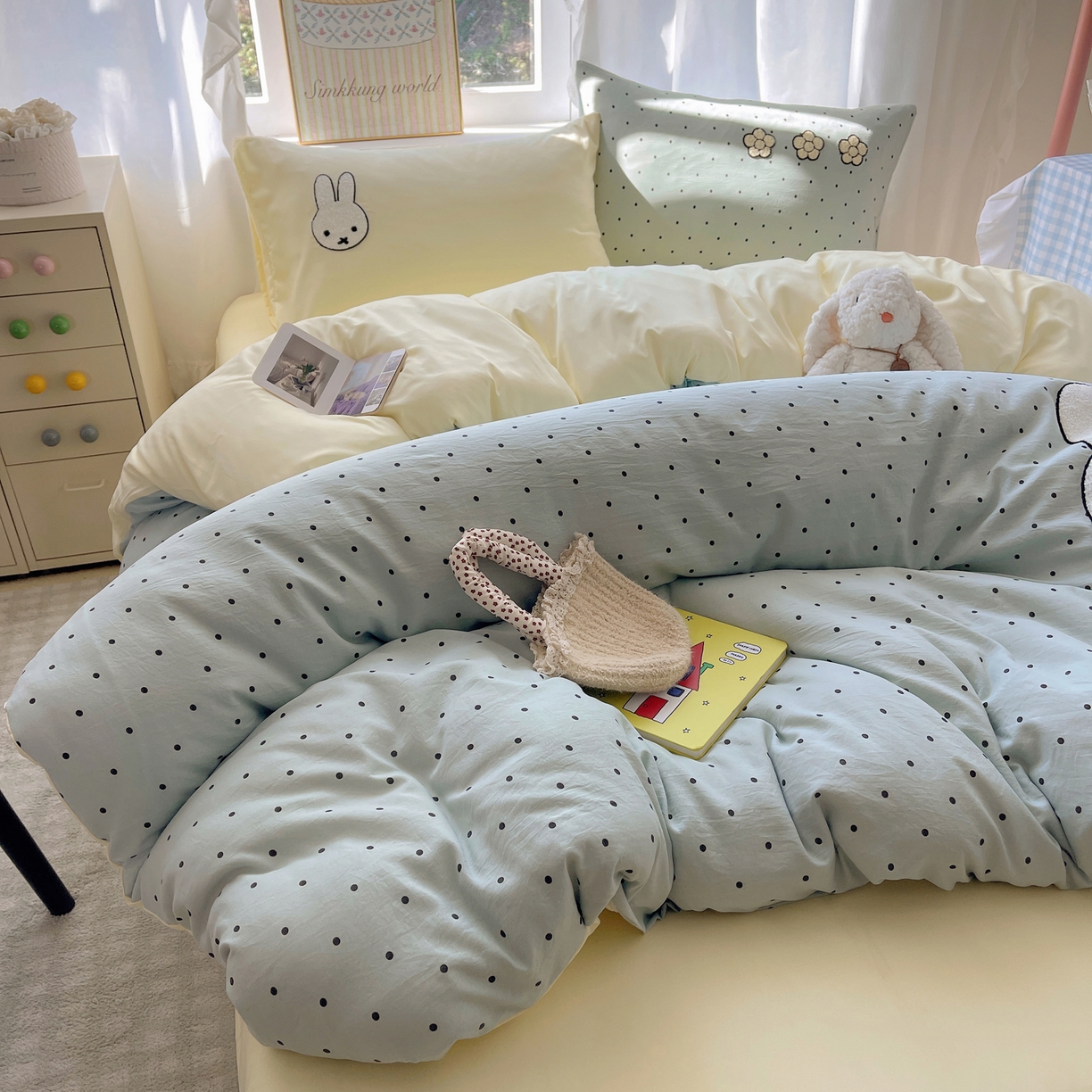 91家纺网 家纺一手货源 找家纺 韩都家居 2026春夏新款亲肤舒适毛巾绣四件套（包含买家秀原图） 米菲兔