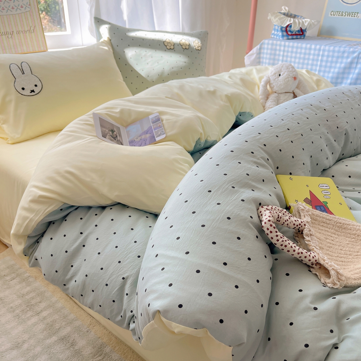 91家纺网 家纺一手货源 找家纺 韩都家居 2026春夏新款亲肤舒适毛巾绣四件套（包含买家秀原图） 米菲兔