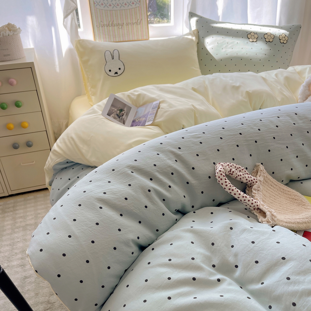 91家纺网 家纺一手货源 找家纺 韩都家居 2026春夏新款亲肤舒适毛巾绣四件套（包含买家秀原图） 米菲兔