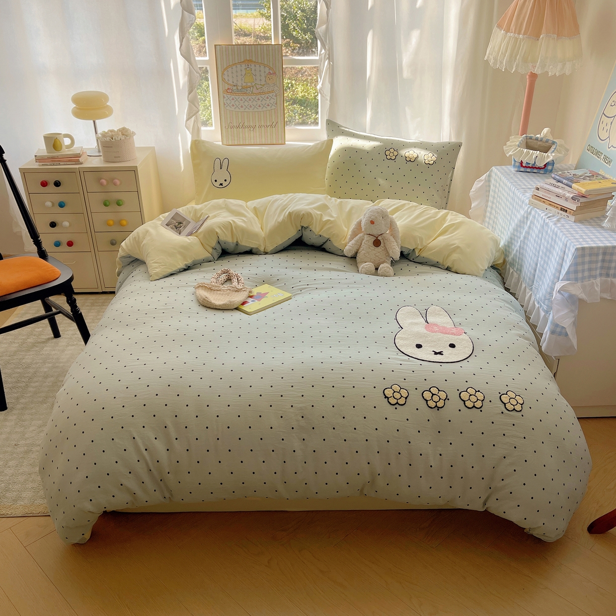 91家纺网 家纺一手货源 找家纺 韩都家居 2026春夏新款亲肤舒适毛巾绣四件套（包含买家秀原图） 米菲兔