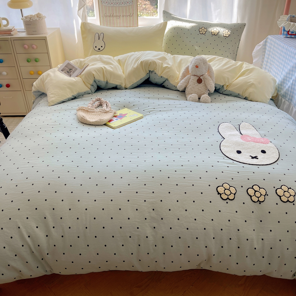 91家纺网 家纺一手货源 找家纺 韩都家居 2026春夏新款亲肤舒适毛巾绣四件套（包含买家秀原图） 米菲兔