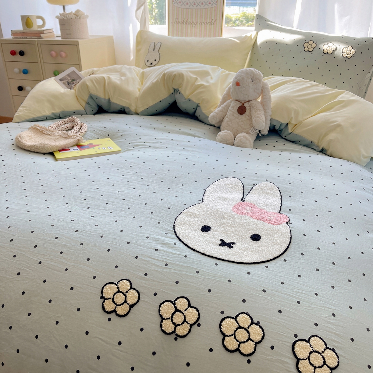 91家纺网 家纺一手货源 找家纺 韩都家居 2026春夏新款亲肤舒适毛巾绣四件套（包含买家秀原图） 米菲兔