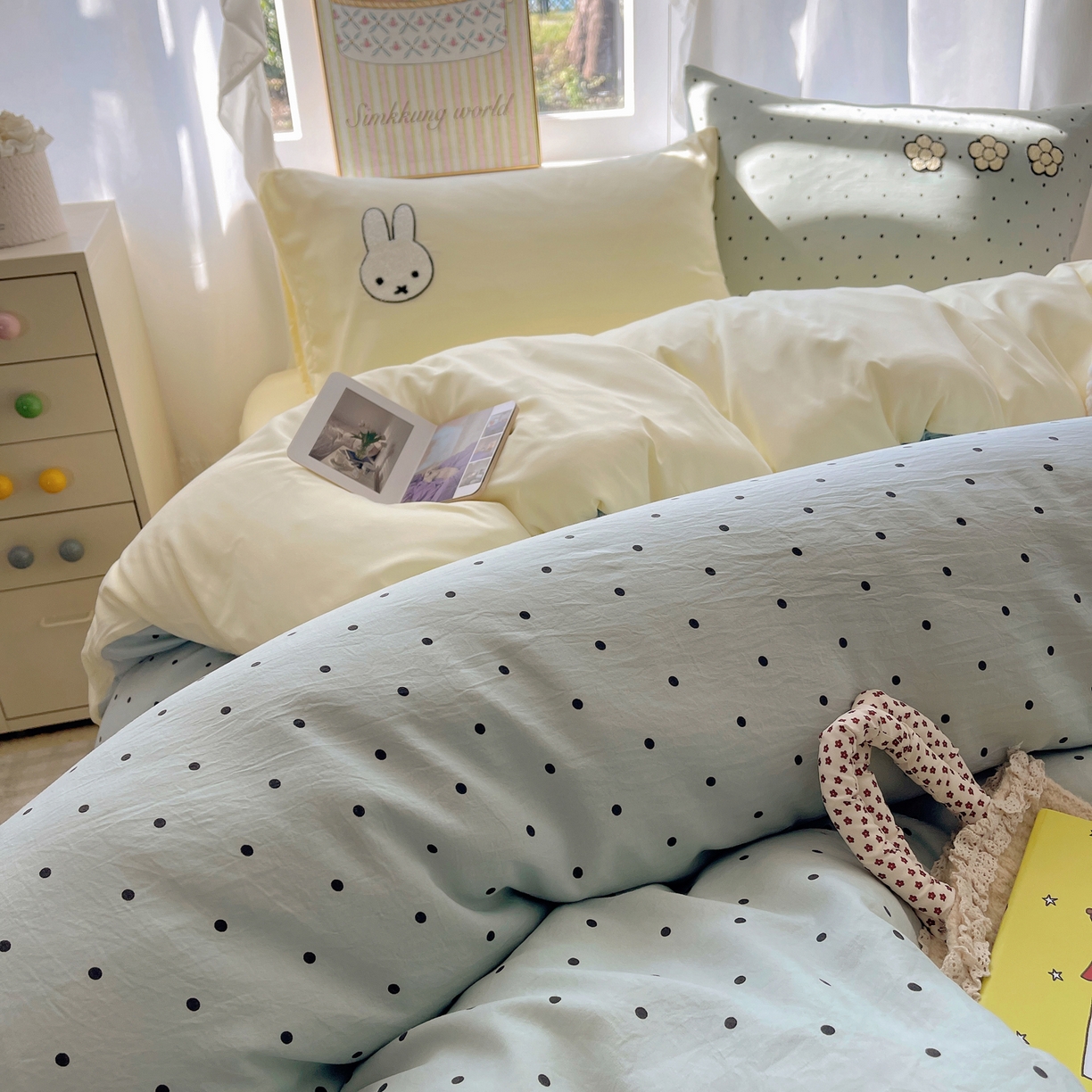 91家纺网 家纺一手货源 找家纺 韩都家居 2026春夏新款亲肤舒适毛巾绣四件套（包含买家秀原图） 米菲兔