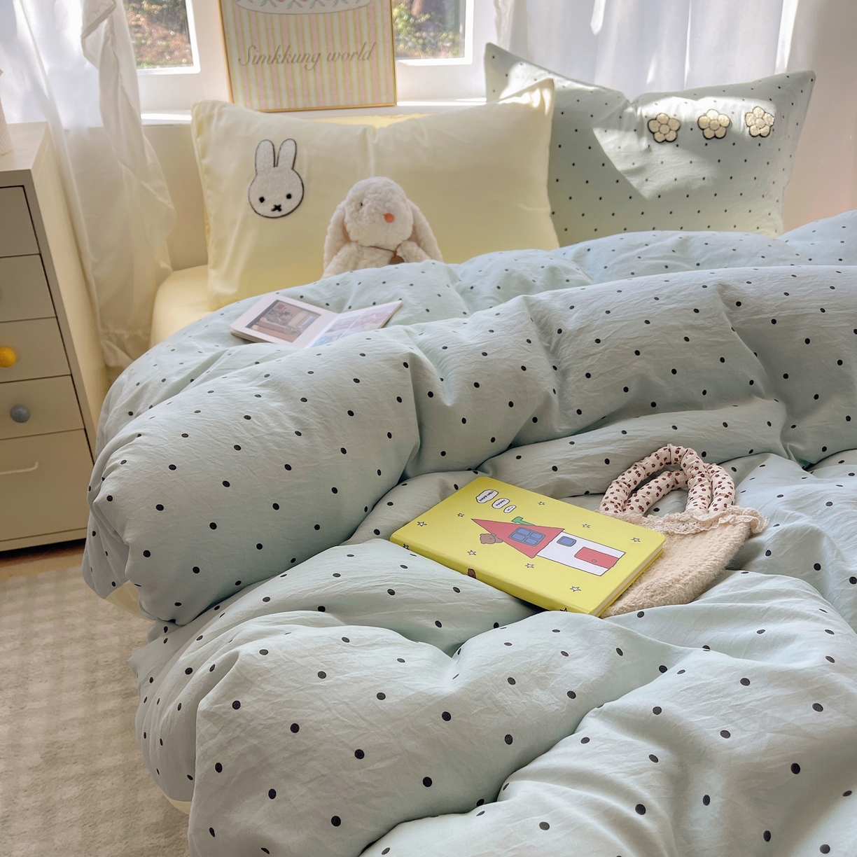 91家纺网 家纺一手货源 找家纺 韩都家居 2026春夏新款亲肤舒适毛巾绣四件套（包含买家秀原图） 米菲兔