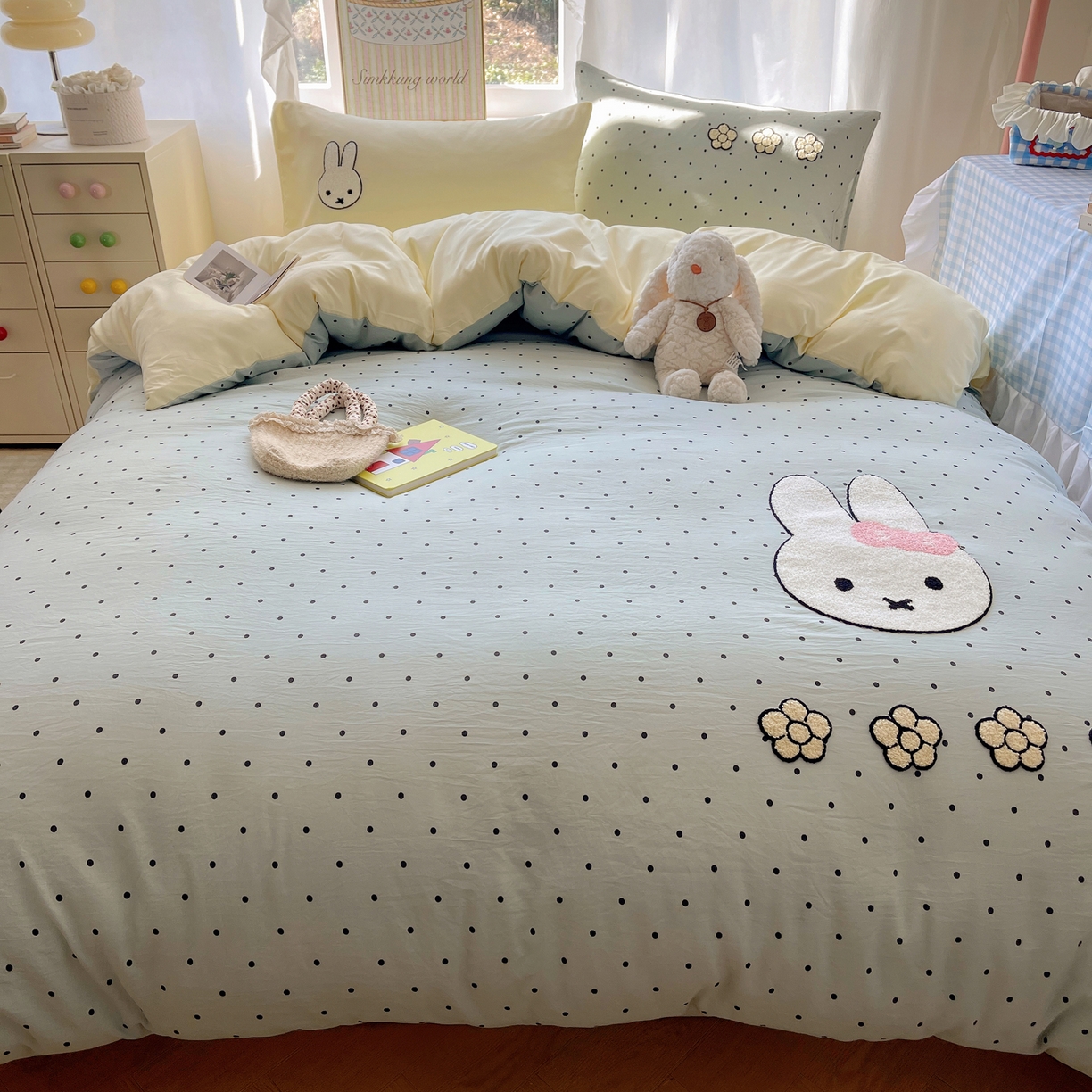 91家纺网 家纺一手货源 找家纺 韩都家居 2026春夏新款亲肤舒适毛巾绣四件套（包含买家秀原图） 米菲兔