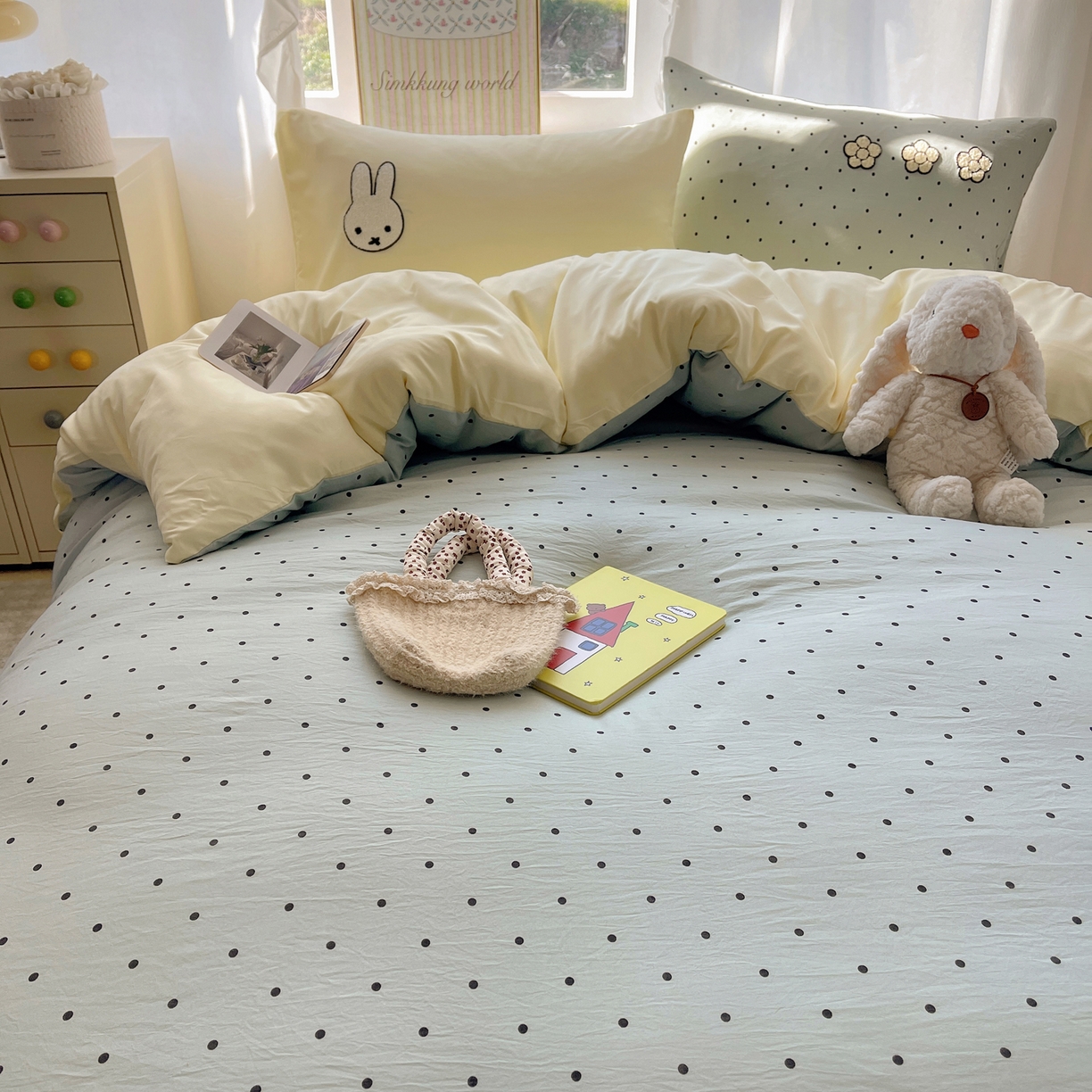 91家纺网 家纺一手货源 找家纺 韩都家居 2026春夏新款亲肤舒适毛巾绣四件套（包含买家秀原图） 米菲兔