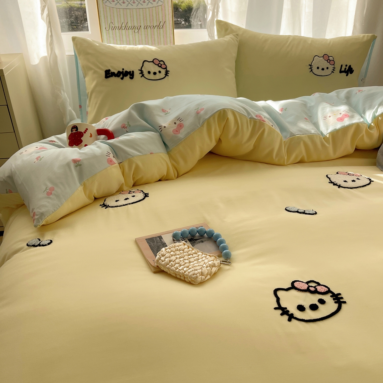 91家纺网 家纺一手货源 找家纺 韩都家居 2026春夏新款亲肤舒适毛巾绣四件套（包含买家秀原图） 苹果甜猫