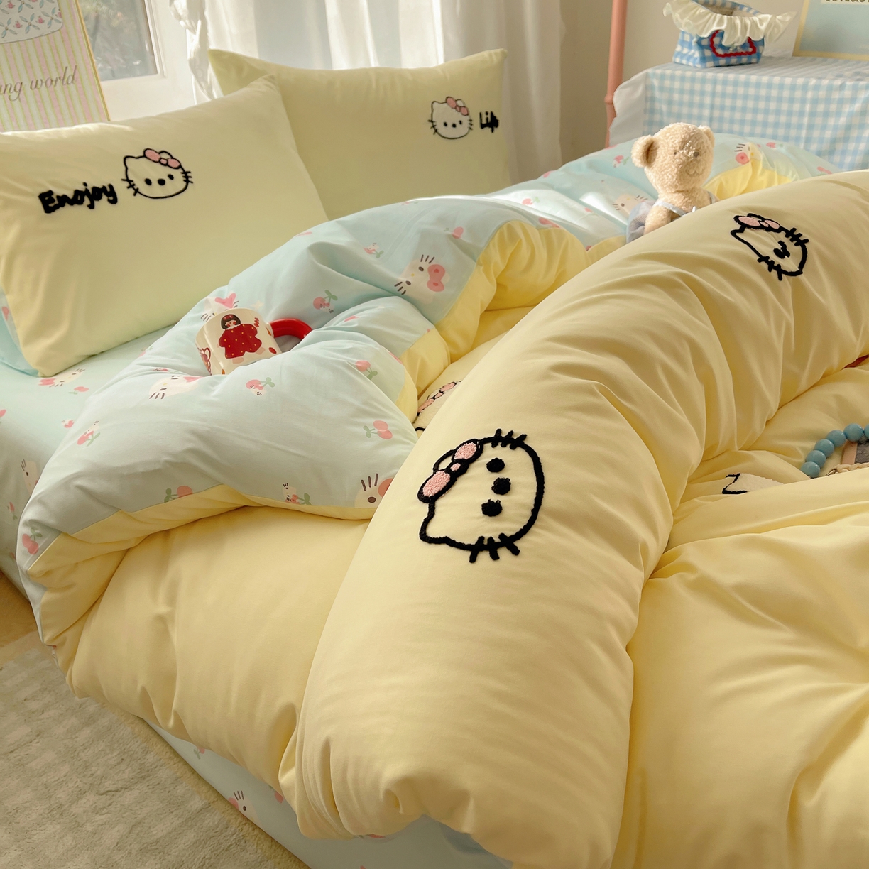 91家纺网 家纺一手货源 找家纺 韩都家居 2026春夏新款亲肤舒适毛巾绣四件套（包含买家秀原图） 苹果甜猫