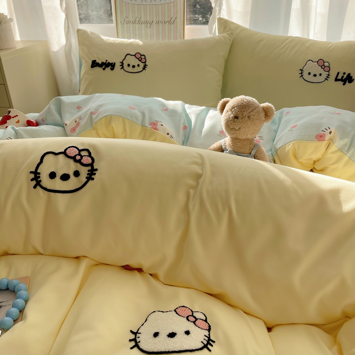 91家纺网 家纺一手货源 找家纺 韩都家居 2026春夏新款亲肤舒适毛巾绣四件套（包含买家秀原图） 苹果甜猫