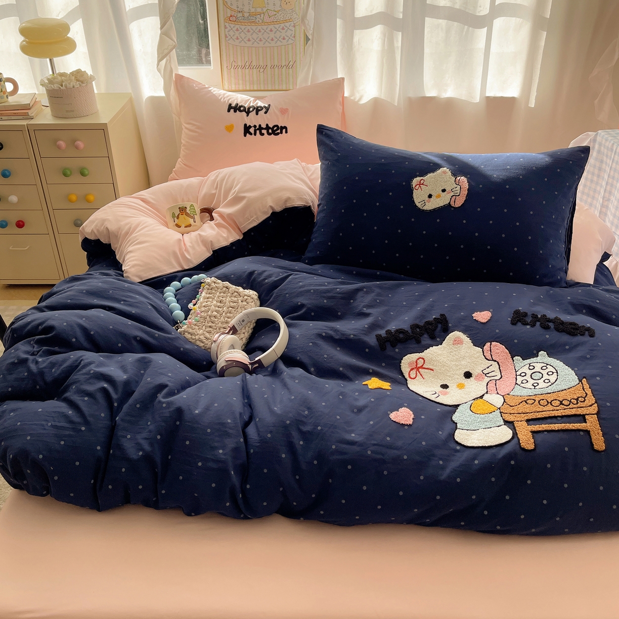 韩都家居 2026春夏新款亲肤舒适毛巾绣四件套（包含买家秀原图） 趣味喵喵