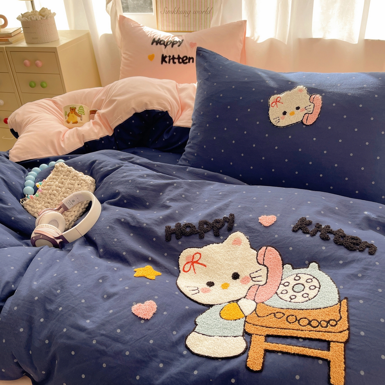 91家纺网 家纺一手货源 找家纺 韩都家居 2026春夏新款亲肤舒适毛巾绣四件套（包含买家秀原图） 趣味喵喵