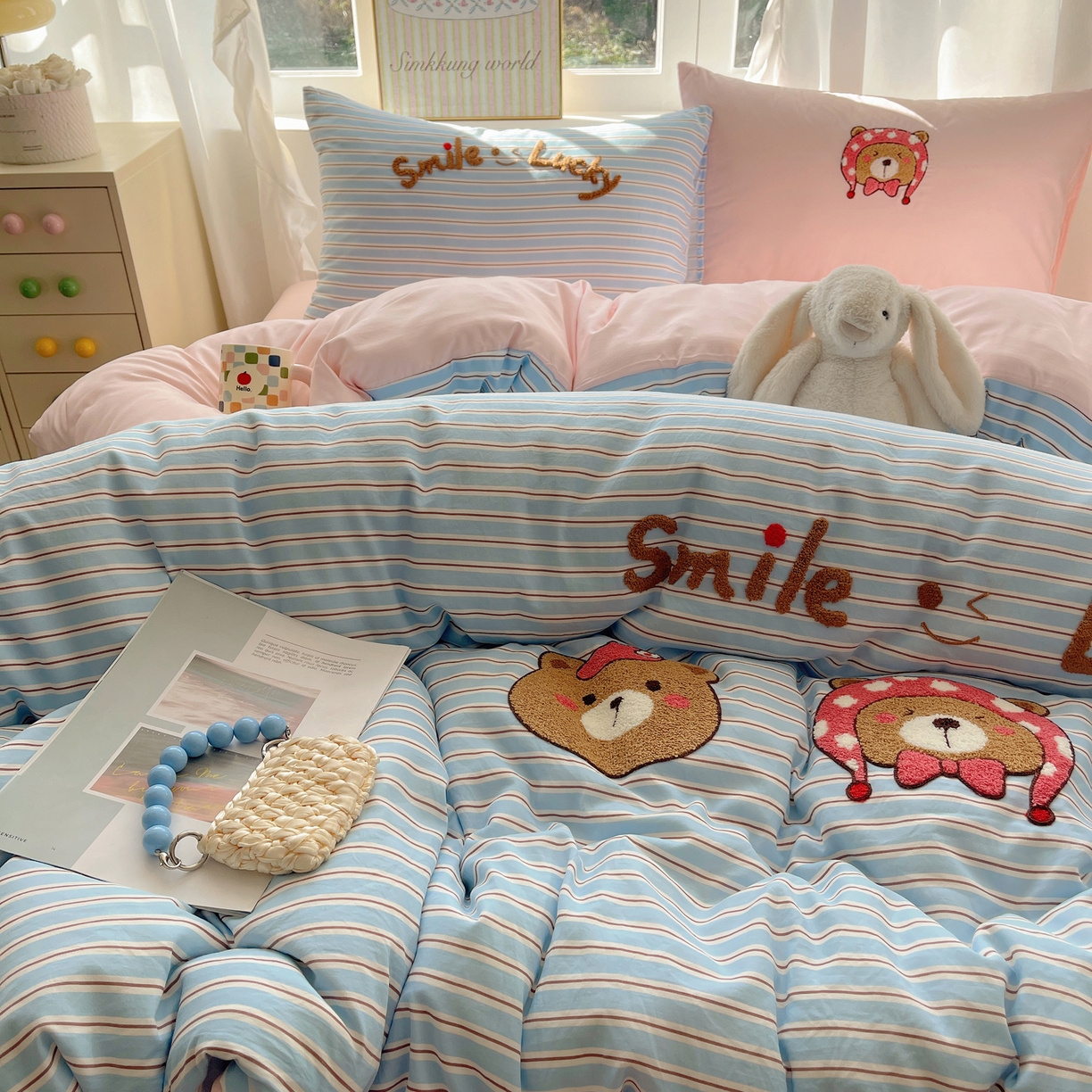 91家纺网 家纺一手货源 找家纺 韩都家居 2026春夏新款亲肤舒适毛巾绣四件套（包含买家秀原图） 三只熊