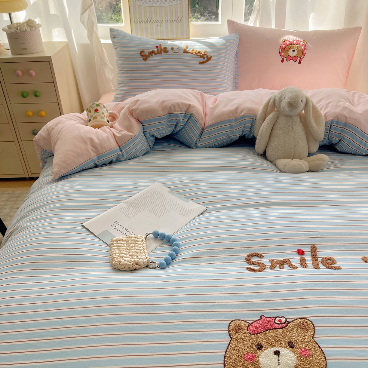 91家纺网 家纺一手货源 找家纺 韩都家居 2026春夏新款亲肤舒适毛巾绣四件套（包含买家秀原图） 三只熊