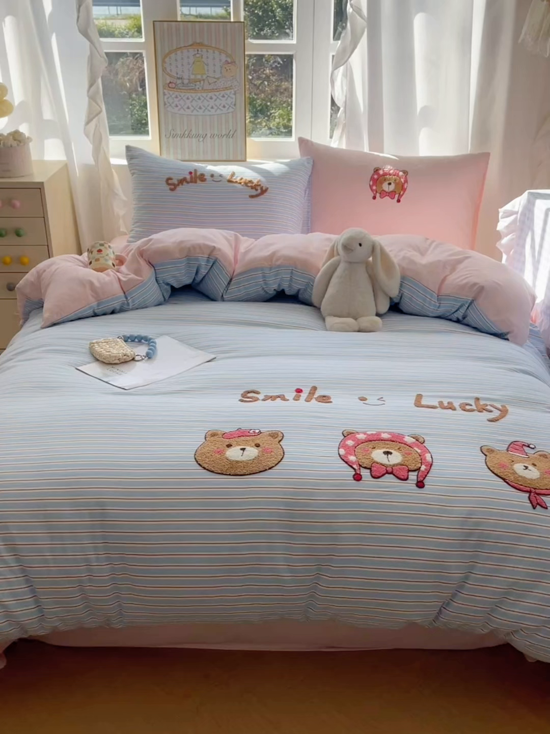 91家纺网 家纺一手货源 找家纺 韩都家居 2026春夏新款亲肤舒适毛巾绣四件套（包含买家秀原图） 三只熊