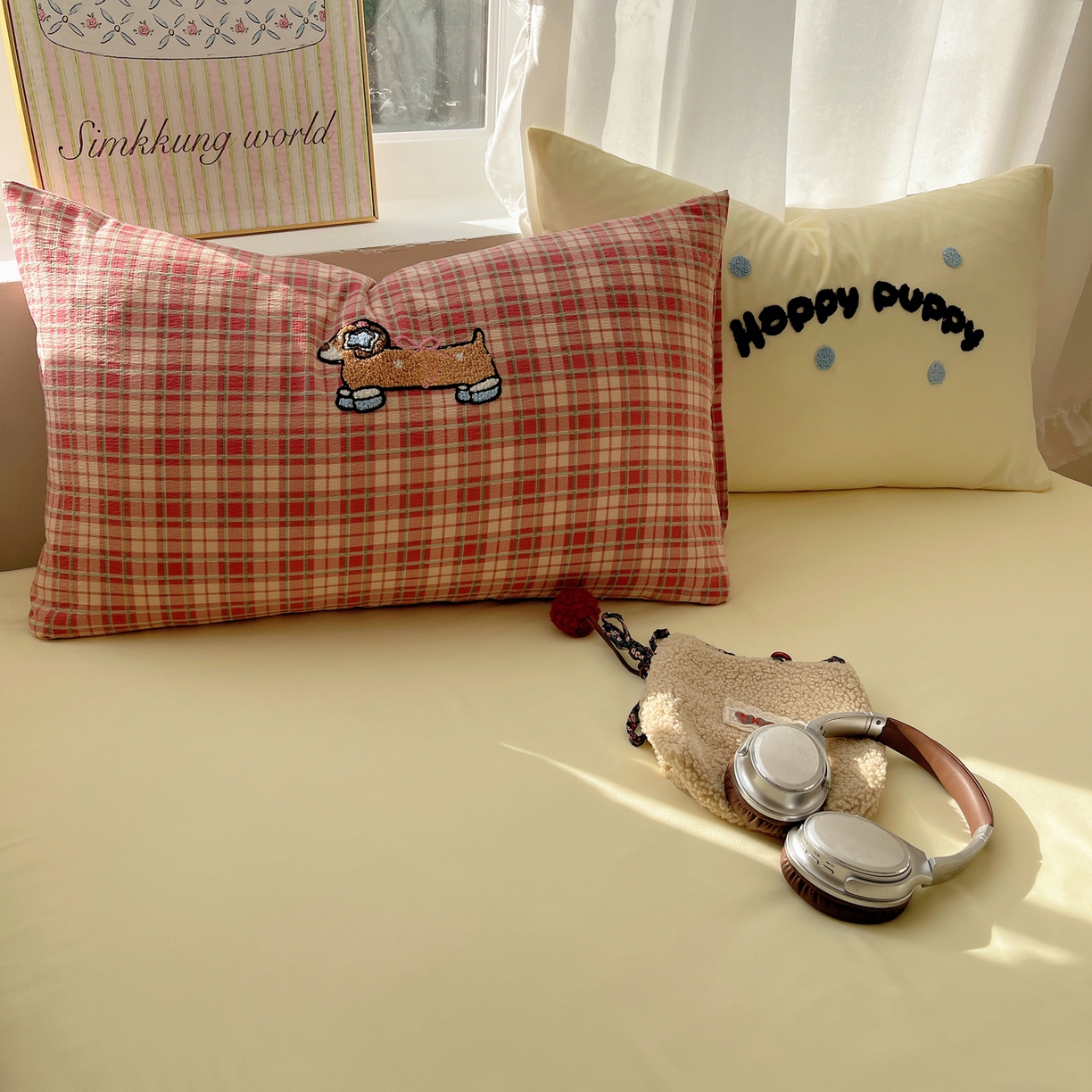 91家纺网 家纺一手货源 找家纺 韩都家居 2026春夏新款亲肤舒适毛巾绣四件套（包含买家秀原图） 听歌腊肠狗