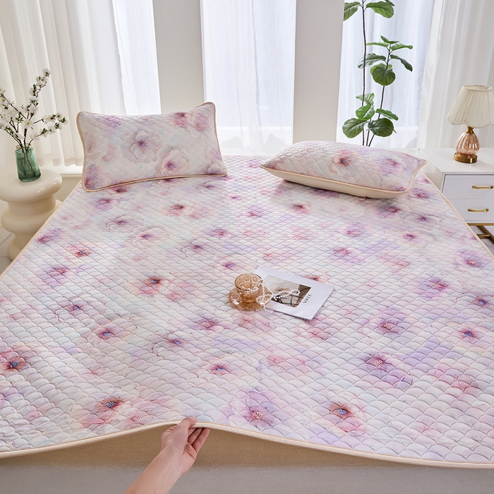 羽梦家纺 2026新款凉席硅胶席子 雾粉花眠