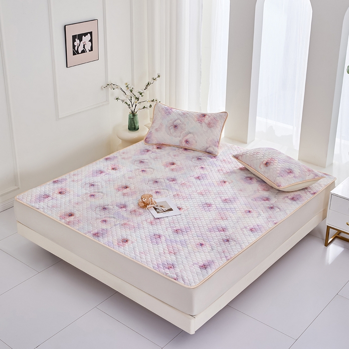 91家纺网 家纺一手货源 找家纺 羽梦家纺 2026新款凉席硅胶席子 雾粉花眠