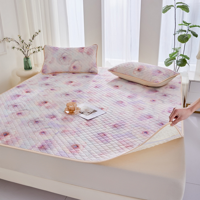 91家纺网 家纺一手货源 找家纺 羽梦家纺 2026新款凉席硅胶席子 雾粉花眠