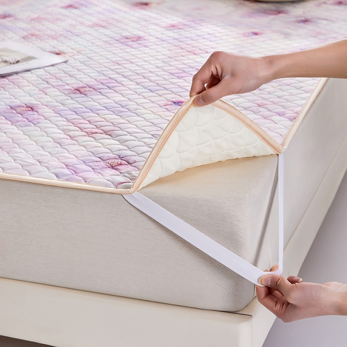 91家纺网 家纺一手货源 找家纺 羽梦家纺 2026新款凉席硅胶席子 雾粉花眠