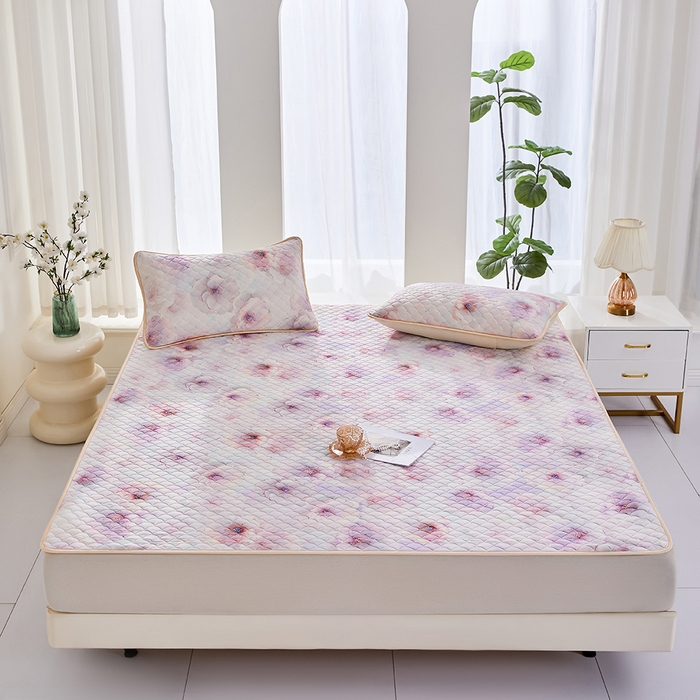 91家纺网 家纺一手货源 找家纺 羽梦家纺 2026新款凉席硅胶席子 雾粉花眠