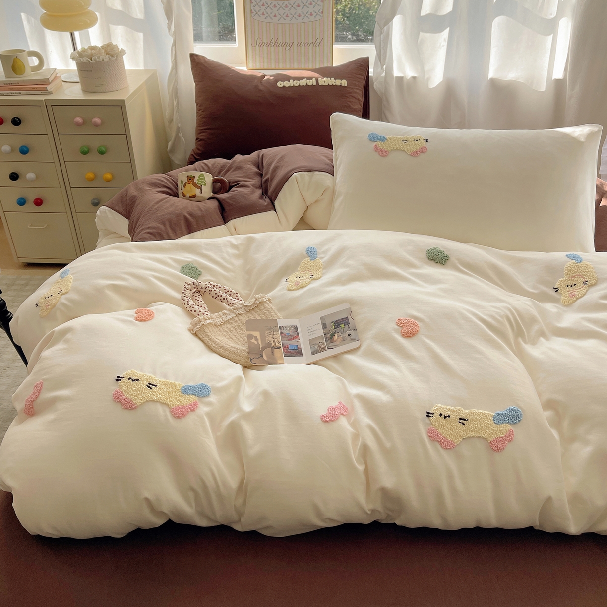 韩都家居 2026春夏新款亲肤舒适毛巾绣四件套（包含买家秀原图） 顽皮猫