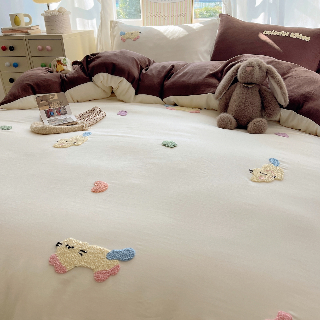 91家纺网 家纺一手货源 找家纺 韩都家居 2026春夏新款亲肤舒适毛巾绣四件套（包含买家秀原图） 顽皮猫