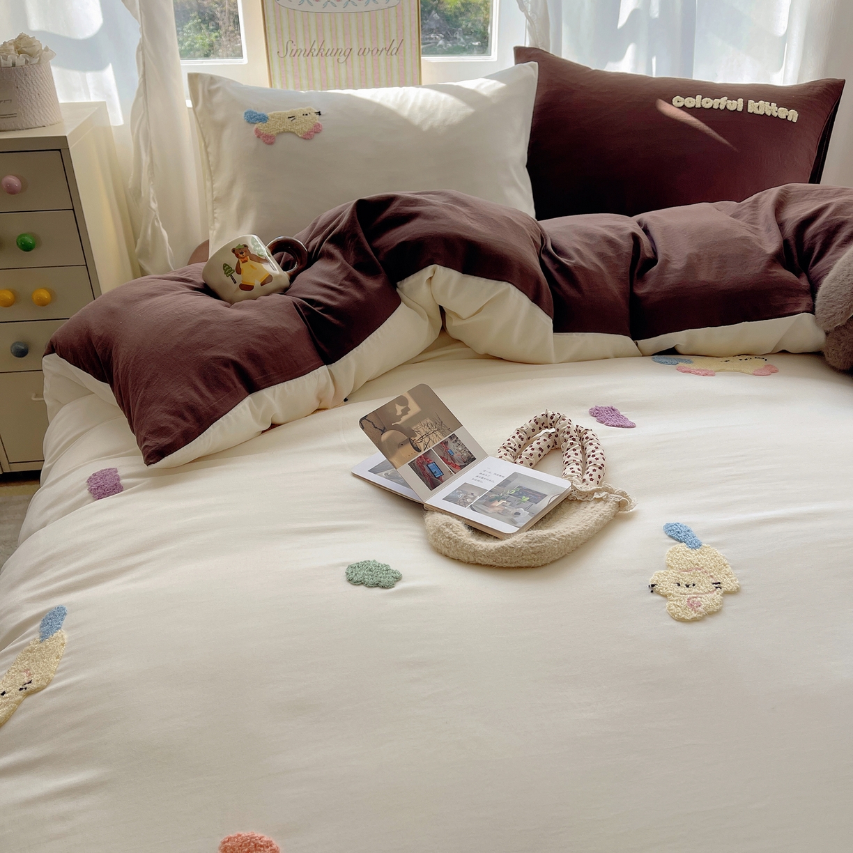 91家纺网 家纺一手货源 找家纺 韩都家居 2026春夏新款亲肤舒适毛巾绣四件套（包含买家秀原图） 顽皮猫