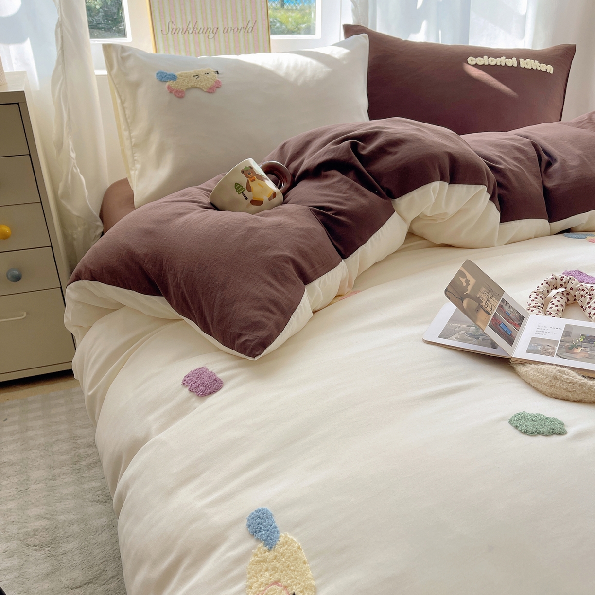 91家纺网 家纺一手货源 找家纺 韩都家居 2026春夏新款亲肤舒适毛巾绣四件套（包含买家秀原图） 顽皮猫