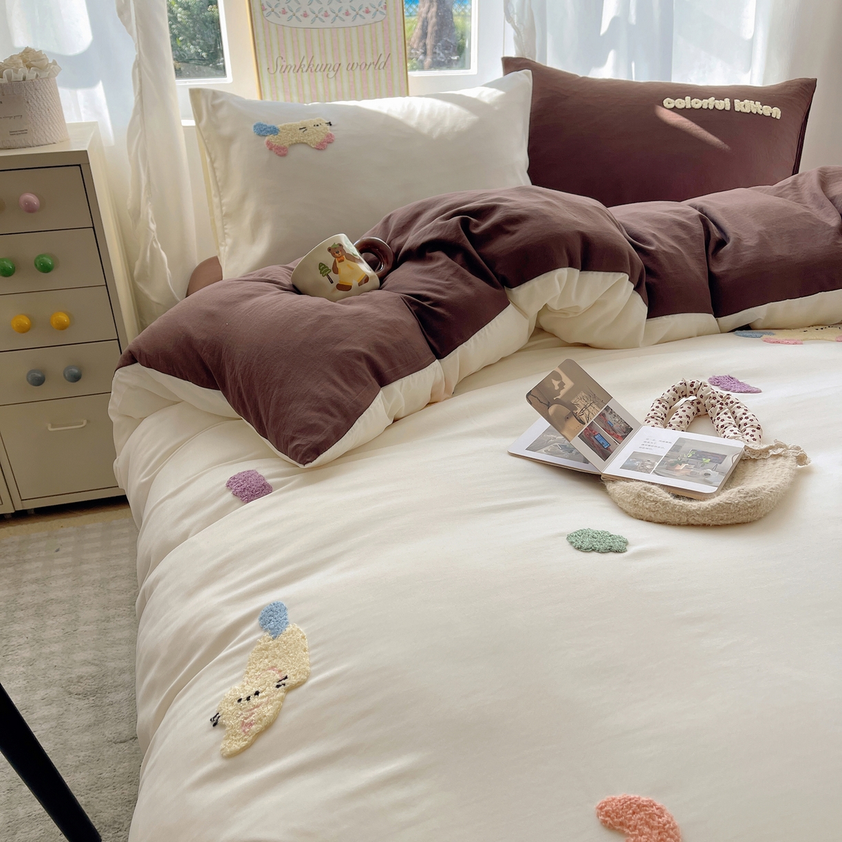 91家纺网 家纺一手货源 找家纺 韩都家居 2026春夏新款亲肤舒适毛巾绣四件套（包含买家秀原图） 顽皮猫