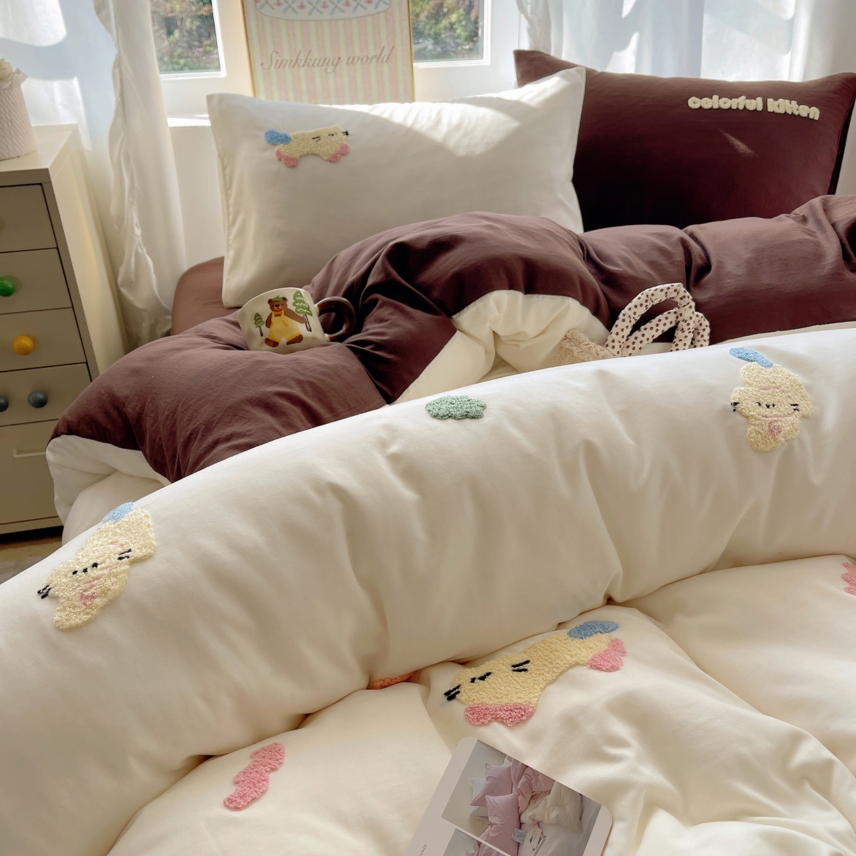 91家纺网 家纺一手货源 找家纺 韩都家居 2026春夏新款亲肤舒适毛巾绣四件套（包含买家秀原图） 顽皮猫