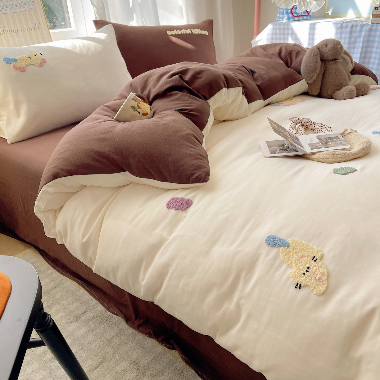 91家纺网 家纺一手货源 找家纺 韩都家居 2026春夏新款亲肤舒适毛巾绣四件套（包含买家秀原图） 顽皮猫